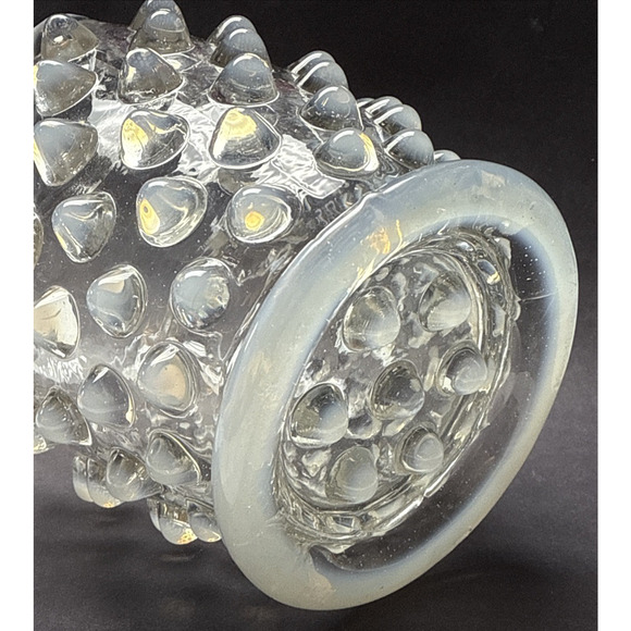 Eapg Elson Glass Opalescent Dewdrop Spooner Footed Ruffled Edge Hobnail White - Picture 4 of 12